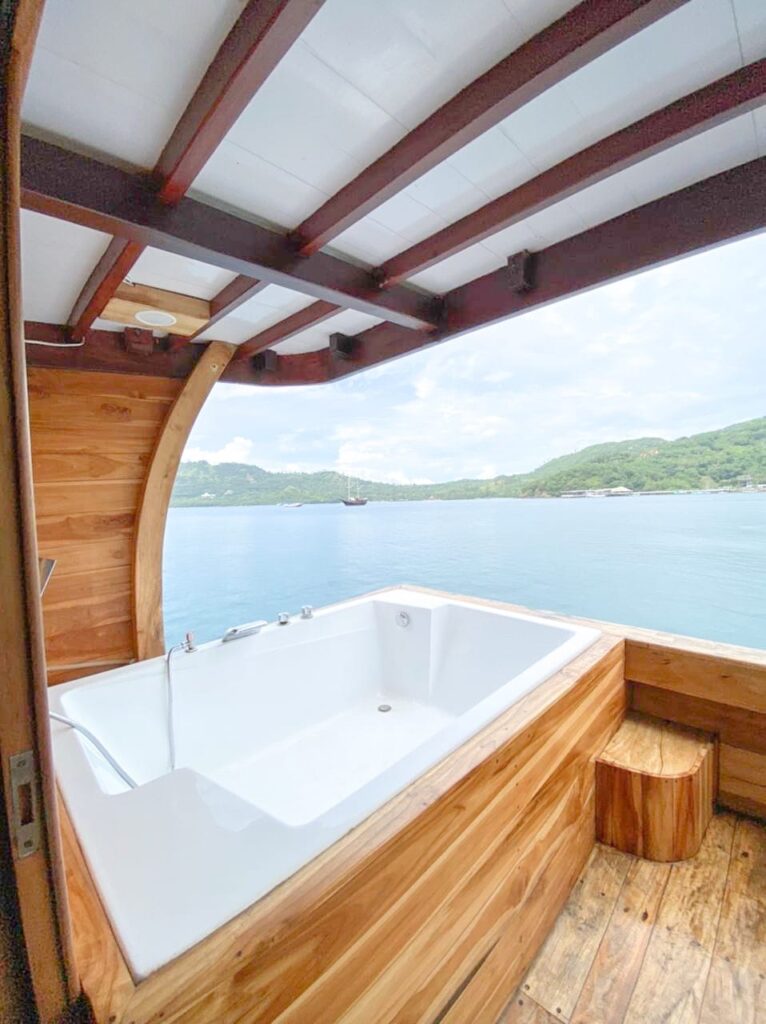Andalucia's outdoor bathtub built into the wood deck with ocean views