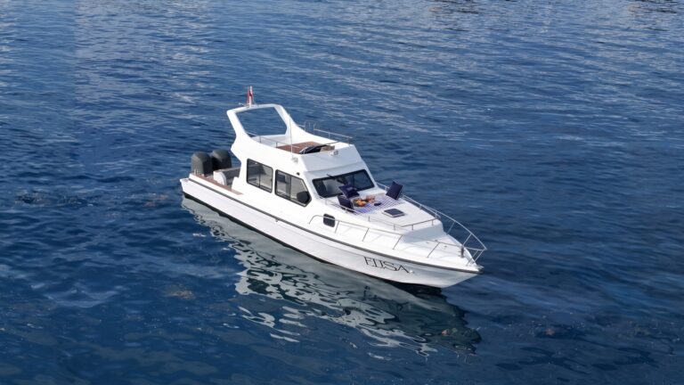 Bow view of the Elisa luxury speedboat on a Komodo trip