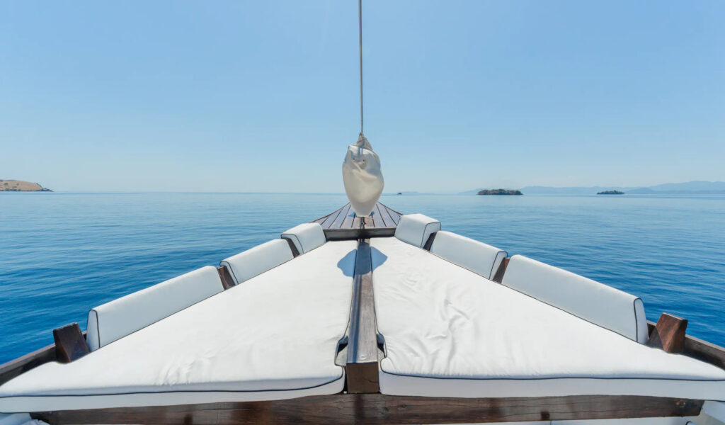 View from the Kayra bow deck over open water