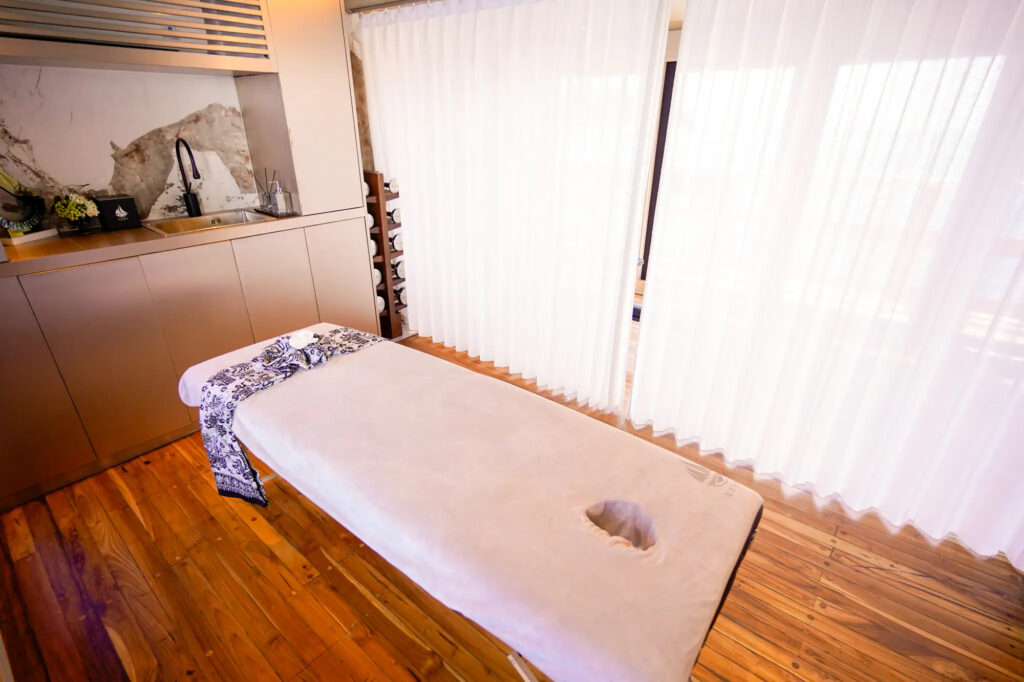 Massage table set up in the Kayra spa room