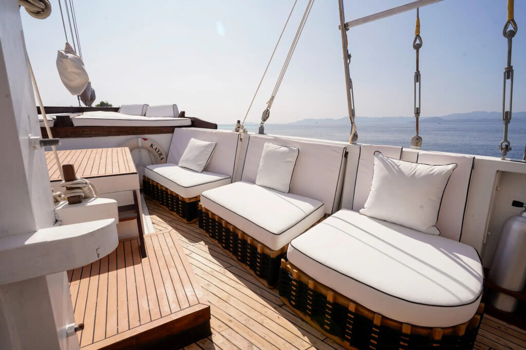 Loungers along the side of the Kayra sun deck